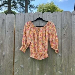 Cupcakes and Cashmere Blouse Size Small Floral Cottagecore Smocked‎ Garden Top